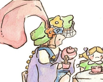 The Tea Party. PRINT. 8X10. Nursery Art Wall Decor