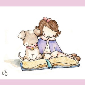 A Girl and Her Dog. PRINT. 8X10. Nursery Art Wall Decor image 2