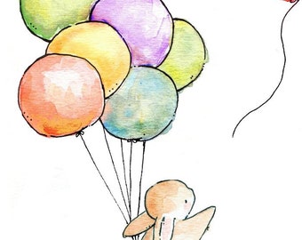 Children Art Print. Goodbye Balloon. PRINT 8X10. Nursery Art Home Decor