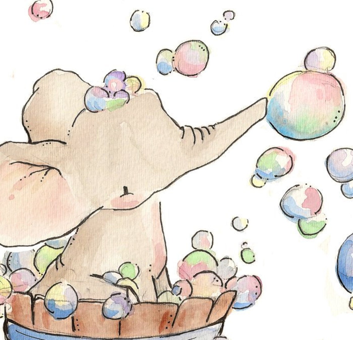 Elephant Bubble Bath. PRINT 8X10. Nursery Art Wall Decor Etsy
