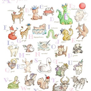 GIRLS Alphabet Chart. PRINT 8X10. Nursery Art Home Decor