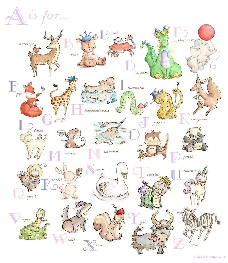 girls alphabet chart print 8x10 nursery art home decor etsy