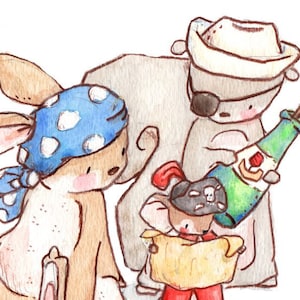 Children Art Print. Pirate Trio. PRINT 8X10. Nursery Art Home Decor