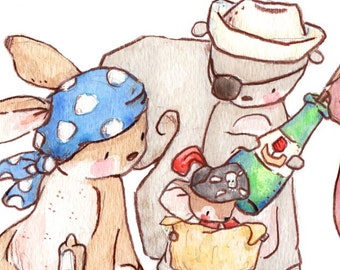 Children Art Print. Pirate Trio. PRINT 8X10. Nursery Art Home Decor