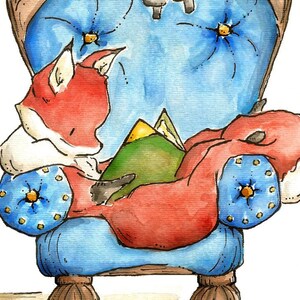 The Reading Chair and Friends. PRINT 5X7. Nursery Art Wall Decor