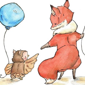 Fox and Owl go Walking. PRINT. 8X10. Nursery Art Wall Decor