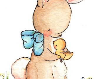 Children Art Print. Bunny's Duckling. PRINT 8X10. Nursery Art Home Decor