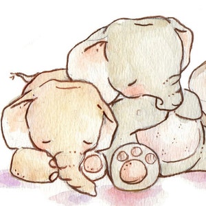 Children Art Print. Sleepy Elephants. PRINT 8X10. Nursery Art Home Decor
