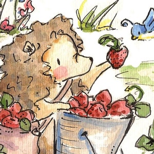 Strawberry Picking. PRINT. 8X10. Nursery Art Wall Decor