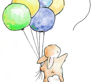 Children Art Print. BOYS Goodbye Balloon. PRINT 8X10. Nursery Art Home Decor