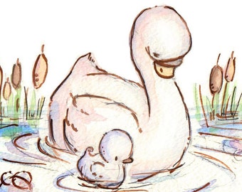 MY BABY COLLECTION-My Baby Swan. Print 8X10. Children Art Nursery Decor