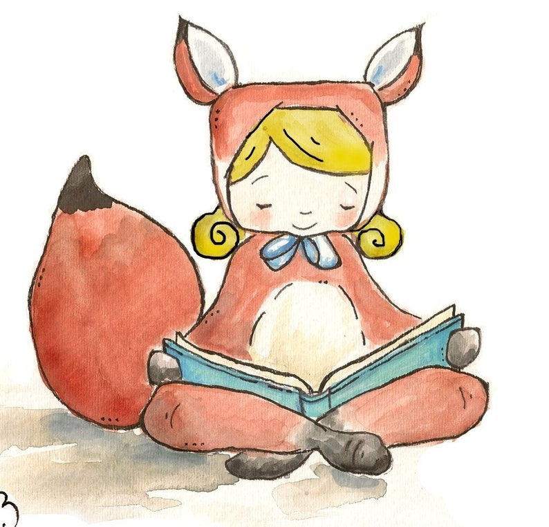 Foxy Girl is Reading. PRINT 8X10. Nursery Art Home Decor image 2