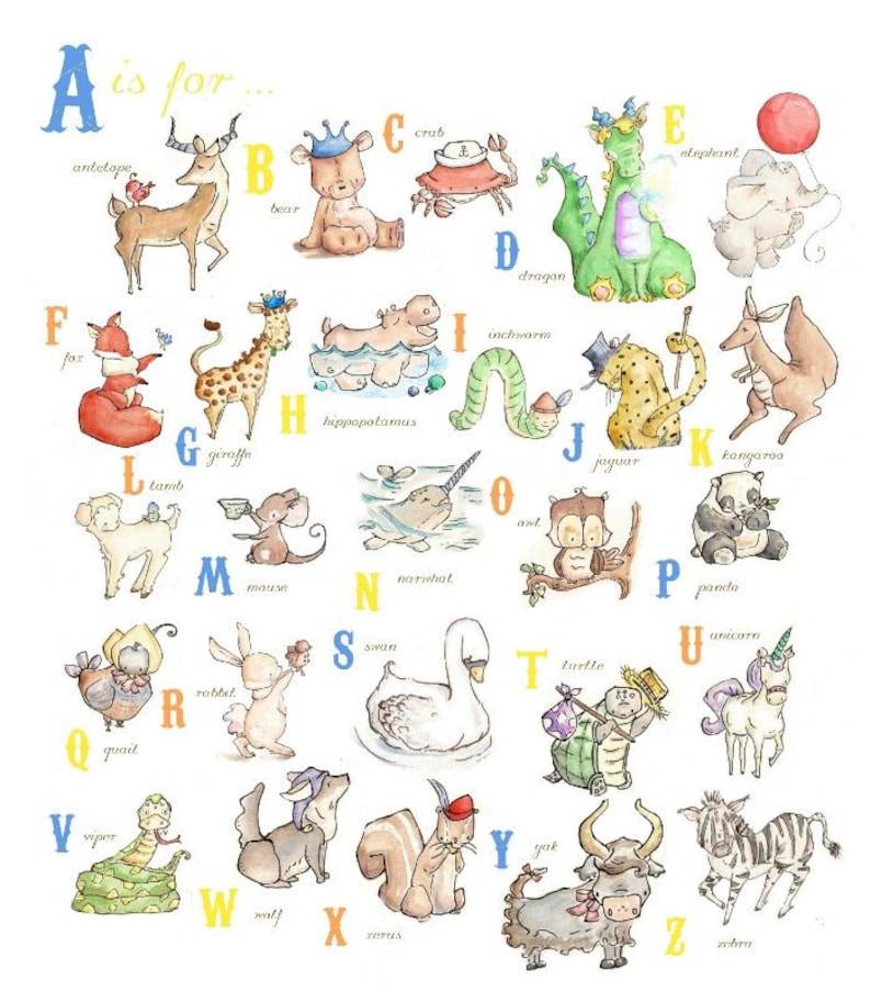 boys alphabet chart from a to z print 8x10 nursery art