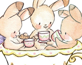 Tea Party in a Teacup - LEMON. PRINT 8X10. Children Art Nursery Decor