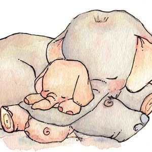 Children Art Print. My BABY ELEPHANT. 8X10 Print. Nursery Art Wall Decor