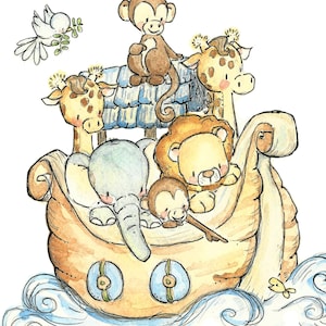 Children Art Print. Noah&#39;s Ark. 8X10. Nursery Art Home Decor