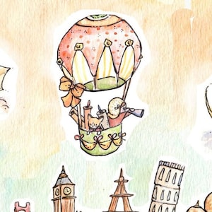 Children Art Print. VINTAGE Let's Travel-GIRL. PRINT 8X10. Nursery Art Home Decor