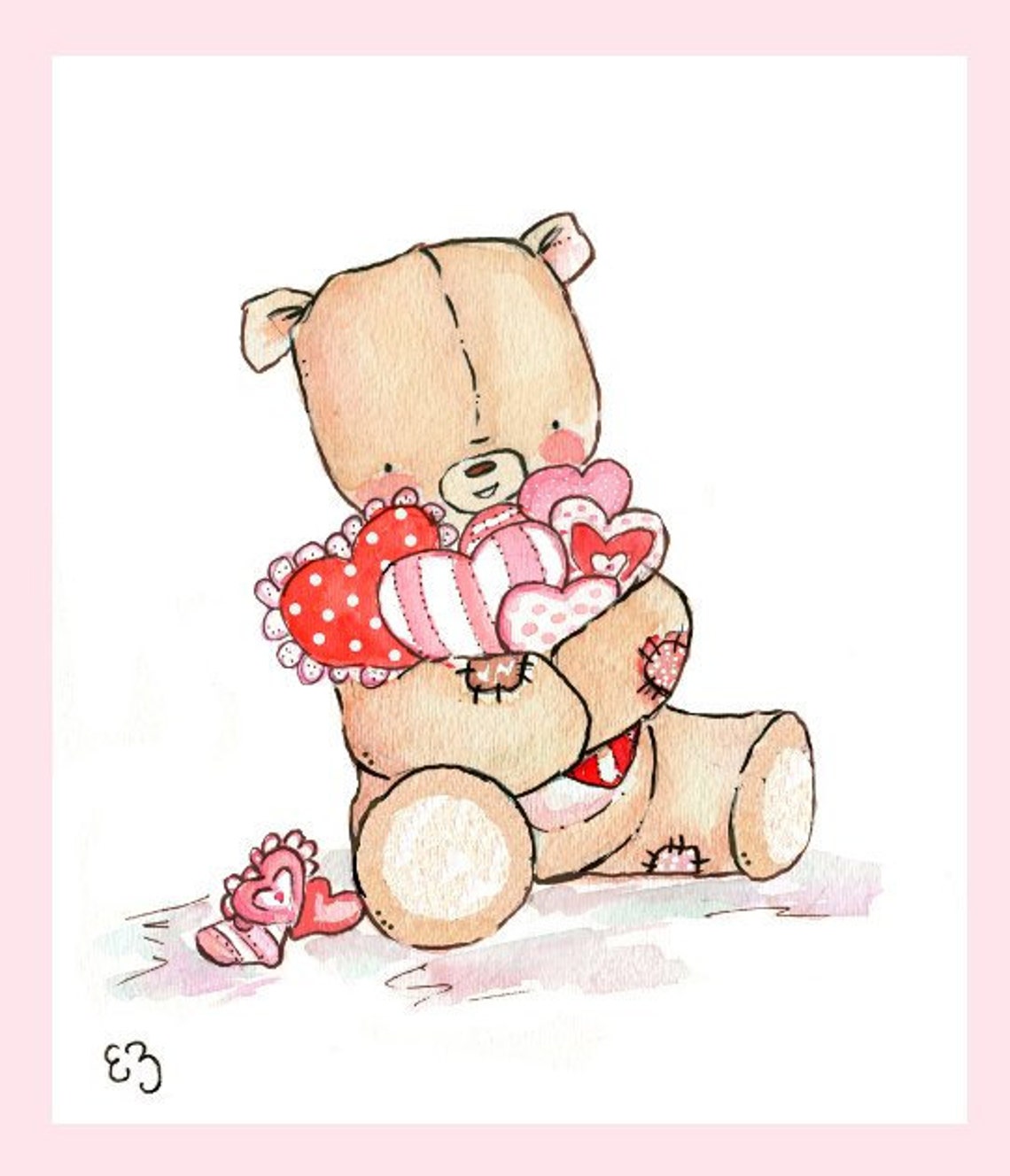 Children Art Print. A Teddy Bear Valentine. PRINT 8X10. - Etsy