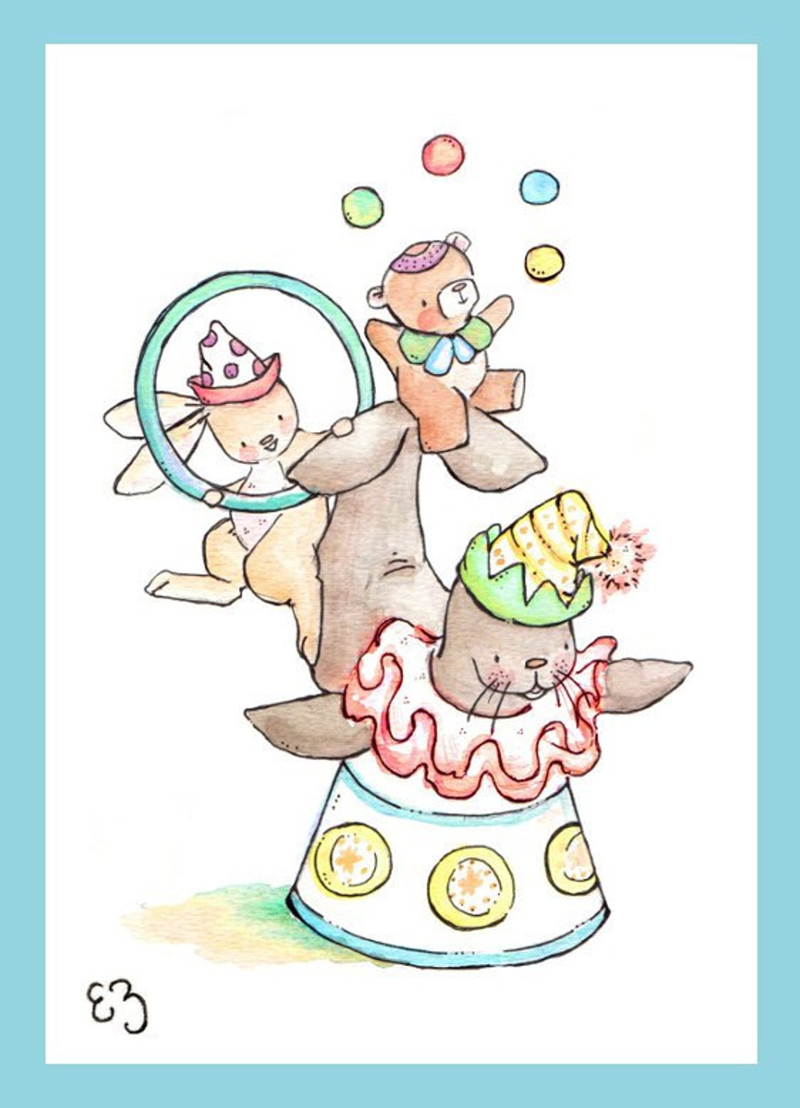 Children Art Print. Circus Animals. PRINT 8X10. Nursery Art Home Decor ...