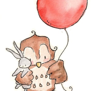 The Red Balloon. Print 5X7. Nursery Art Wall Decor
