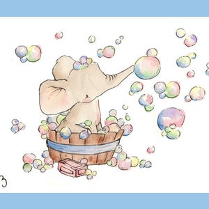 Elephant Bubble Bath. PRINT 8X10. Nursery Art Wall Decor image 2