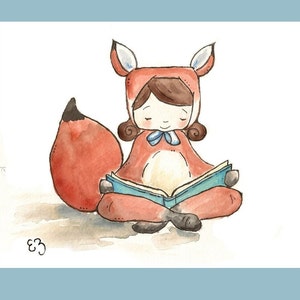 Foxy Girl is Reading. PRINT 8X10. Nursery Art Home Decor image 3