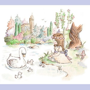 Princess and the Swans. 8X10 PRINT. Nursery Art Home Decor image 2