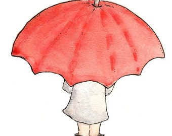 The Red Umbrella. Print 8X10. Nursery Art Wall Decor