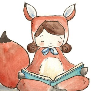 Foxy Girl is Reading. PRINT 8X10. Nursery Art Home Decor image 1