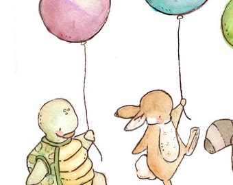 Children Art Print. Balloon Parade. PRINT 8X10. Nursery Art Home Decor