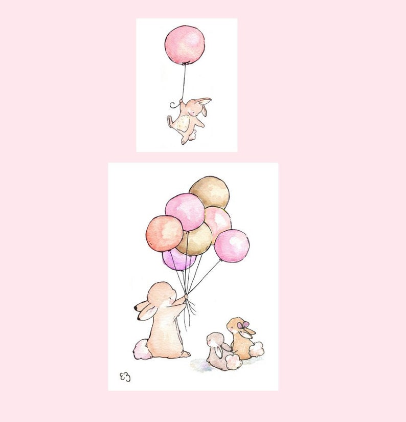 Bunny and Balloon Art Print, Nursery Decor (5x7) - Etsy