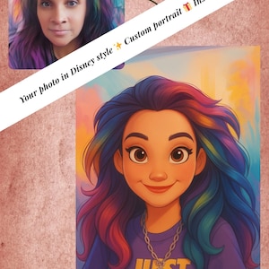 Portrait personnalisé style Studio Disney affiche digitale couple enfant cadeau original portrait printable illustration personnalisée