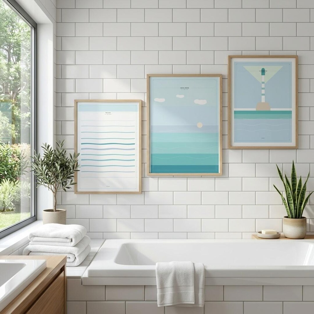 Coastal Wall Art Set, Minimalist Ocean Prints, Beach Home Decor ...