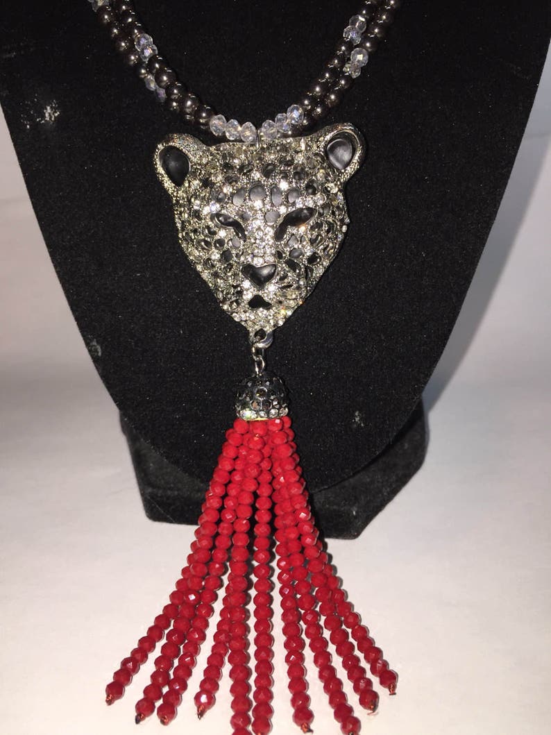 Dagwan Designs Cheetah hematite necklace and earring set