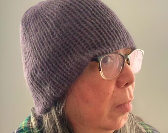 Large Angora-Bamboo-Wool Double-Layer Knit Beanie, Casual Natural Fiber Sustainable Hat, Reversible Smooth Minimalist Stitch Pattern
