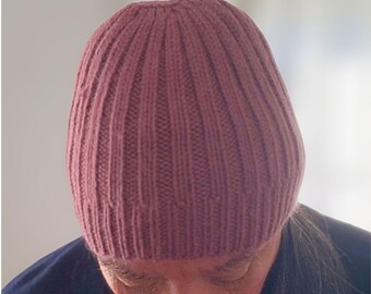 Medium Angora-Bamboo-Wool All-Ribbed Knit Beanie, Fine Gauge Head Protection, Modern Fitted Eco-Friendly Sustainable Natural Luxurious Hat