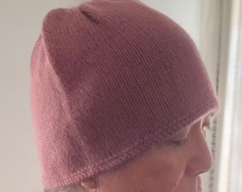 Large Angora-Bamboo-Wool Rolled Brim Plain Knit Beanie, Fine Gauge Eco-Friendly Head Protection, Classic Modern Fitted Natural Luxurious Hat