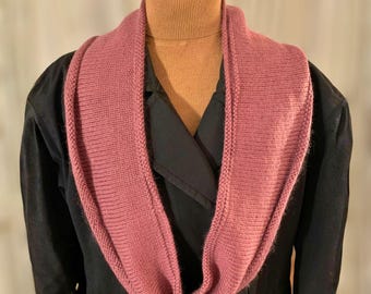 Short Angora-Bamboo-Wool Plain Rolled-Edge Infinity Scarf, Luxury Natural Fiber Sustainable Outerwear, Fine Knit Eco-Friendly Circular Scarf