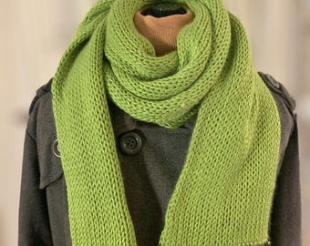 Long-Length Angora-Bamboo-Wool Double Layer Knit Scarf, Luxurious Natural Fiber Sustainable Outerwear, Open-Gauge Smooth Stitch Neck Warmer