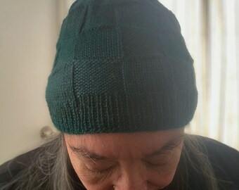 Medium Alpaca-Silk Checkerboard Beanie, Fine Knit Head Protection, Classic Style Modern Fit Skull Cap, Naturally Luxurious Eco-Friendly Hat