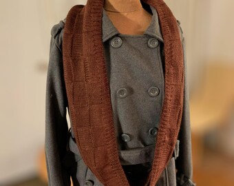 Medium Angora-Bamboo-Wool Checkerboard Infinity Scarf, Luxurious Natural Fiber Sustainable Outerwear, Fine Knit Eco-Friendly Circular Scarf