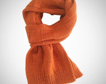 Medium Length Angora-Wool-Bamboo Knit Scarf, Fine Gauge Knit Checkerboard Pattern, Sustainable Outerwear, Luxurious Natural Fiber Yarn