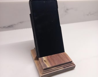 Handcrafted Walnut Wood iPhone Stand: Elegant Phone Holder