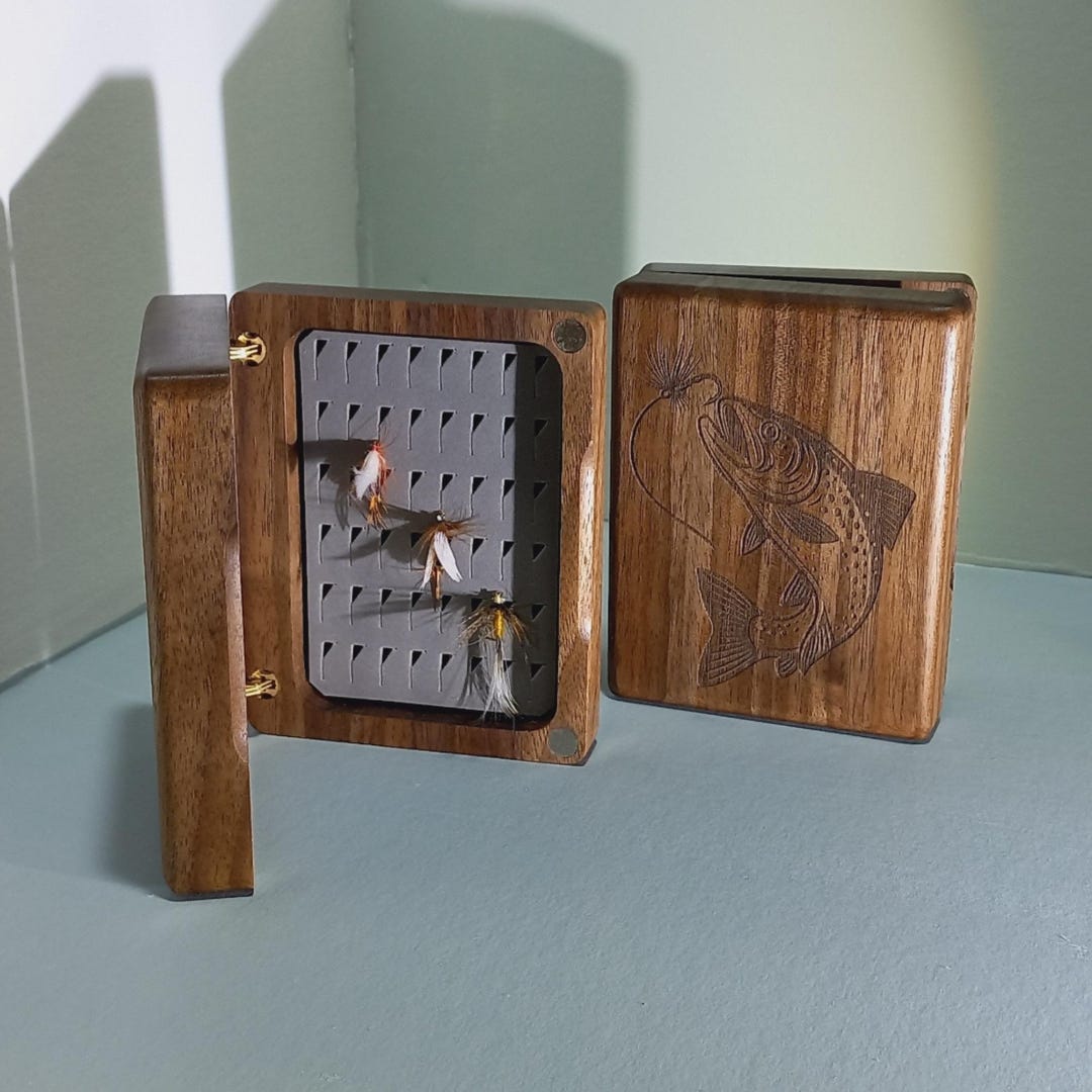 Handcrafted Walnut Fly Fishing Box With Handmade Flies, Personalized ...