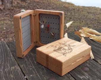 Engraved Oak Fly Box – Wooden Fly Fishing Tackle, Angler Gift