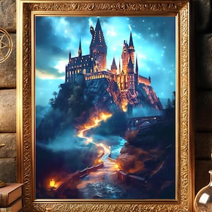Póster del Castillo del Mago: Arte mural de la escuela mágica (descarga digital)