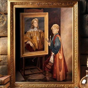 Gilderoy malt sich selbst Poster Druckbare Wandkunst Download druckbare Kunst Gilderoy Gemälde Portrait von Gilderoy Magier Dekor Geschenk für Harry Potter Fans