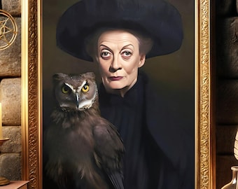 Minerva with Owl Art Print: Wizard School Professor Poster (Digital Download)