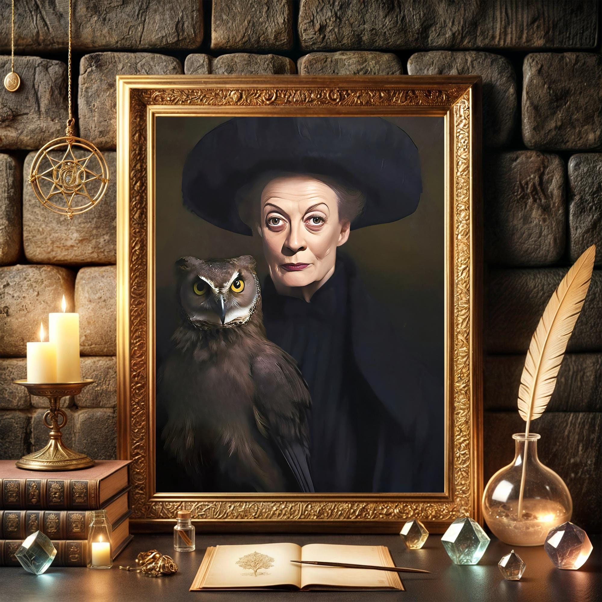 Minerva with Owl Art Print: Wizard School Professor Poster (Digital Download)