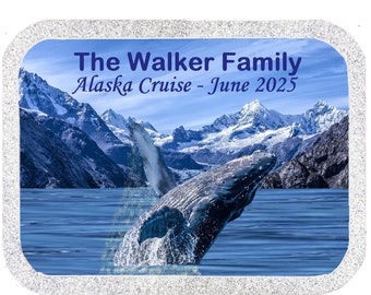 Personalized Alaska Cruise Cabin Door Magnet: Whale Design (8"x10.5")